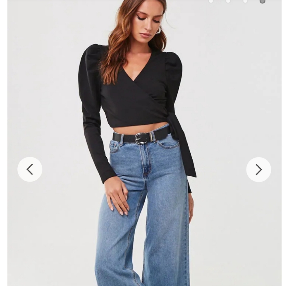 Forever 21 NWT Black Puff Sleeve Wrap Top